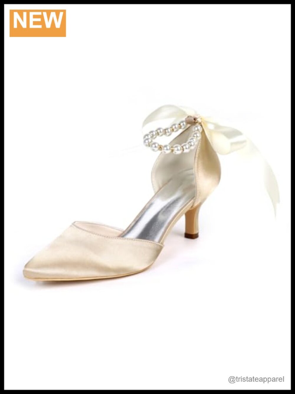 Pearl Bow Satin Kitten Heel Wedding Pumps for Bride